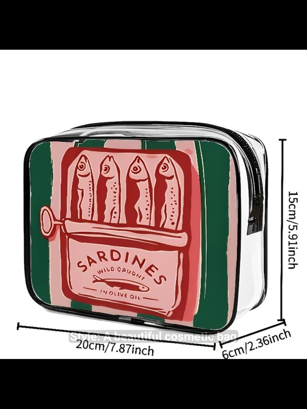 Sardines Graphic Clear Cosmetic Bag - Green & Pink - Picture 2 of 5